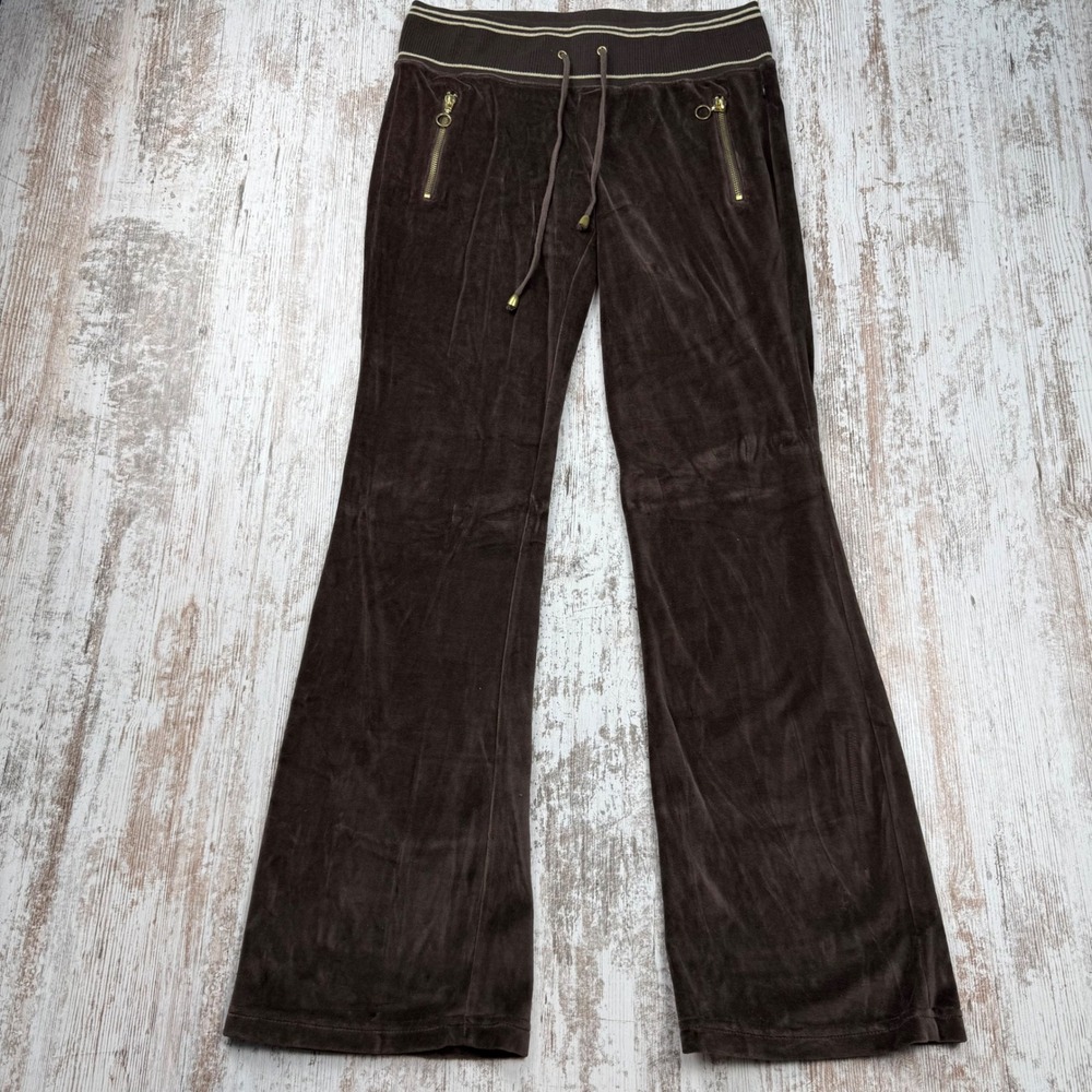 VTG Y2K Self Esteem Brown Velour Tracksuit Set Zip Jacket Flare Pants Medium - Picture 5 of 14